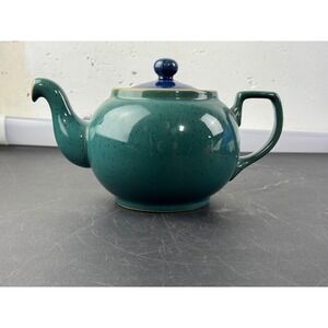 Denby Teal Speckled Ceramic Teapot with Blue Lid and Burgundy Interior vintage